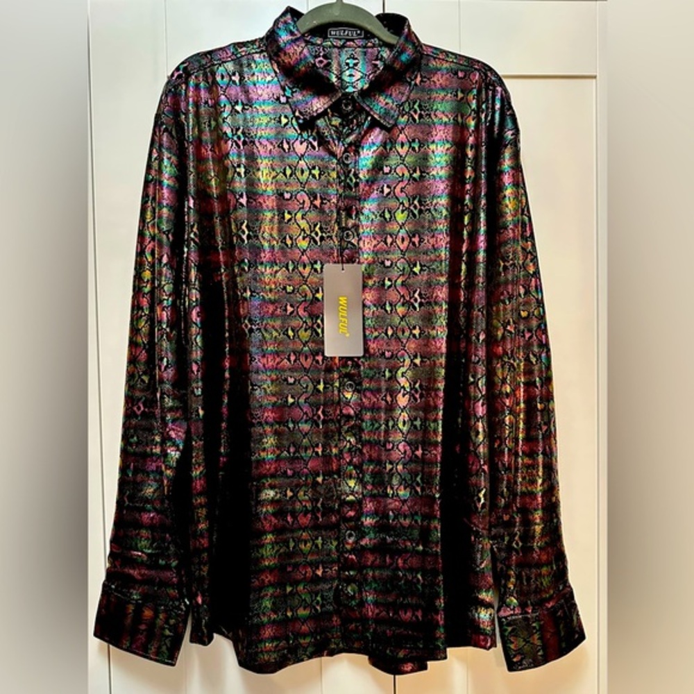 Men’s Button Front Dress Shirt Standout Purple & Blue Foil Effect XL NEW! ($190)